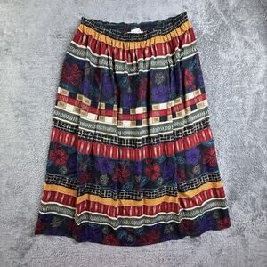 Two Twenty Womens Long Skirt Floral Striped Pull On Elastic Waist Vintage Large